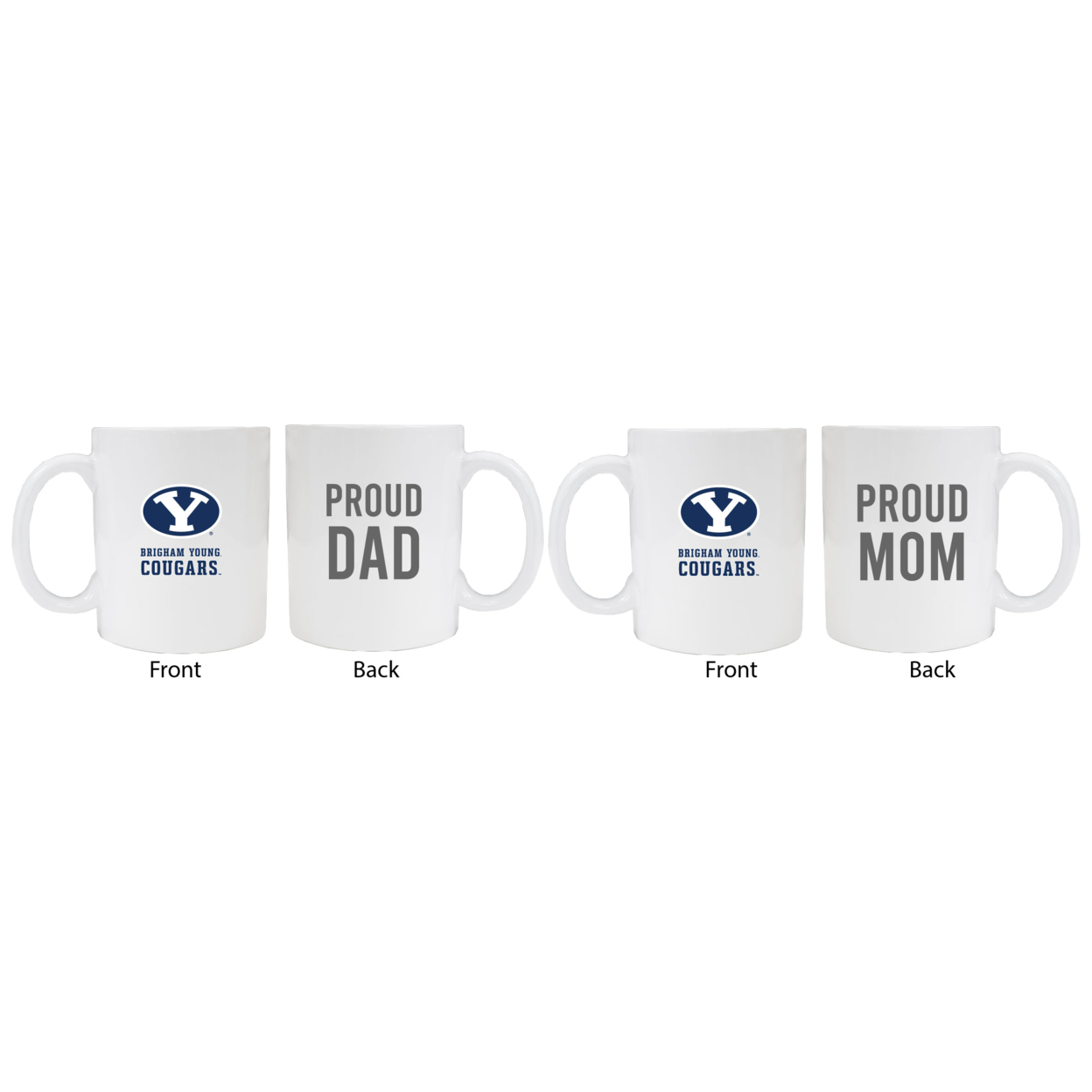 Brigham Young Cougars Proud Mom And Dad White Ceramic Coffee Mug 2 Pack (White).