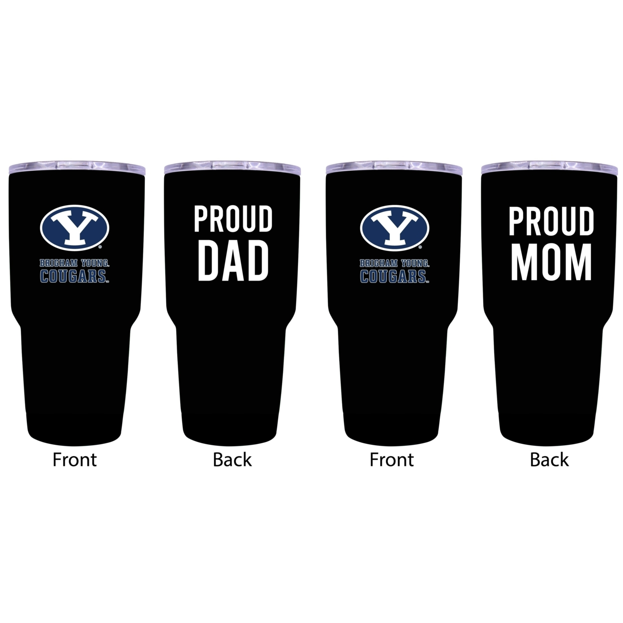 Brigham Young Cougars Proud Mom And Dad 24 Oz Insulated Stainless Steel Tumblers 2 Pack Black.