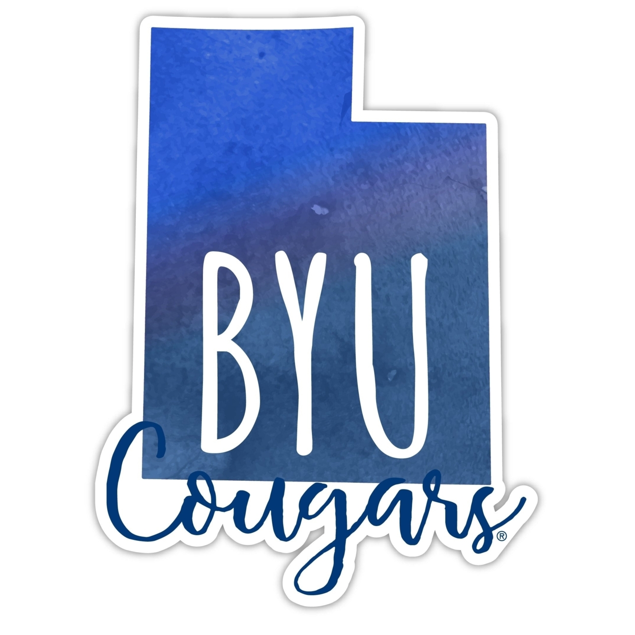 Brigham Young Cougars Watercolor State Die Cut Decal 4-Inch