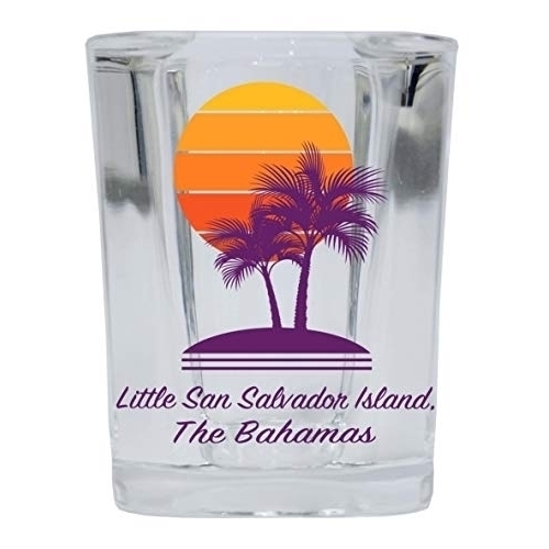 Little San Salvador Island The Bahamas Souvenir 2 Ounce Square Shot Glass Palm Design