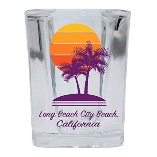 Long Beach City Beach California Souvenir 2 Ounce Square Shot Glass Palm Design