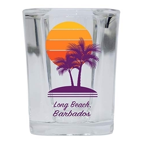 Long Beach Barbados Souvenir 2 Ounce Square Shot Glass Palm Design