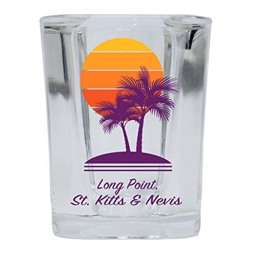 Long Point St. Kitts & Nevis Souvenir 2 Ounce Square Shot Glass Palm Design