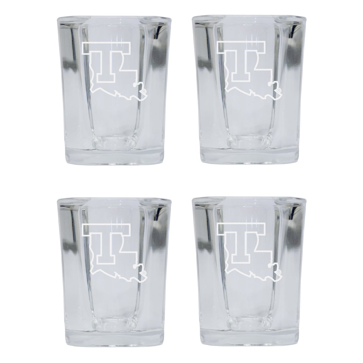 Louisiana Tech Bulldogs 2 Ounce Square Shot Glass Laser Etched Logo Design 4-Pack