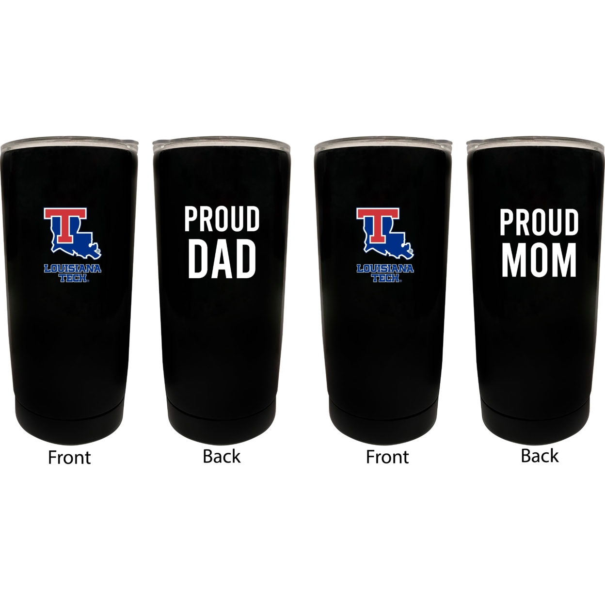 Louisiana Tech Bulldogs Proud Mom And Dad 16 Oz Insulated Stainless Steel Tumblers 2 Pack Black.