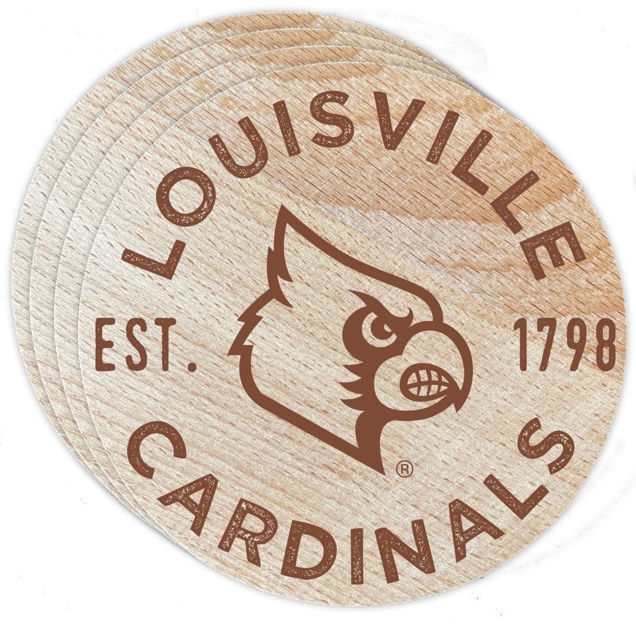 Louisville Cardinals Wood Coaster Engraved 4 Pack