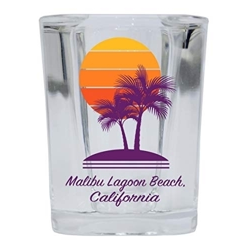 Malibu Lagoon Beach California Souvenir 2 Ounce Square Shot Glass Palm Design