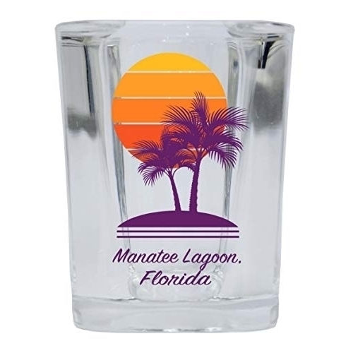 Manatee Lagoon Florida Souvenir 2 Ounce Square Shot Glass Palm Design
