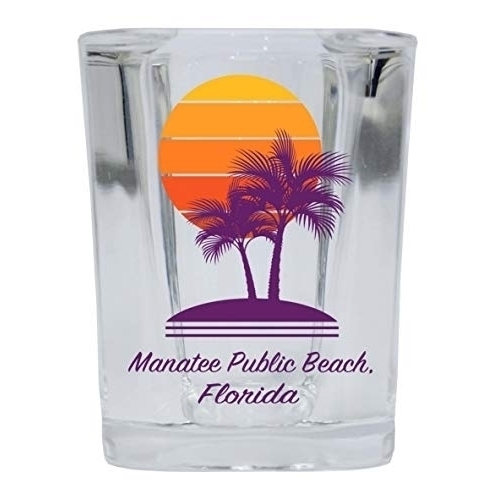Manatee Public Beach Florida Souvenir 2 Ounce Square Shot Glass Palm Design