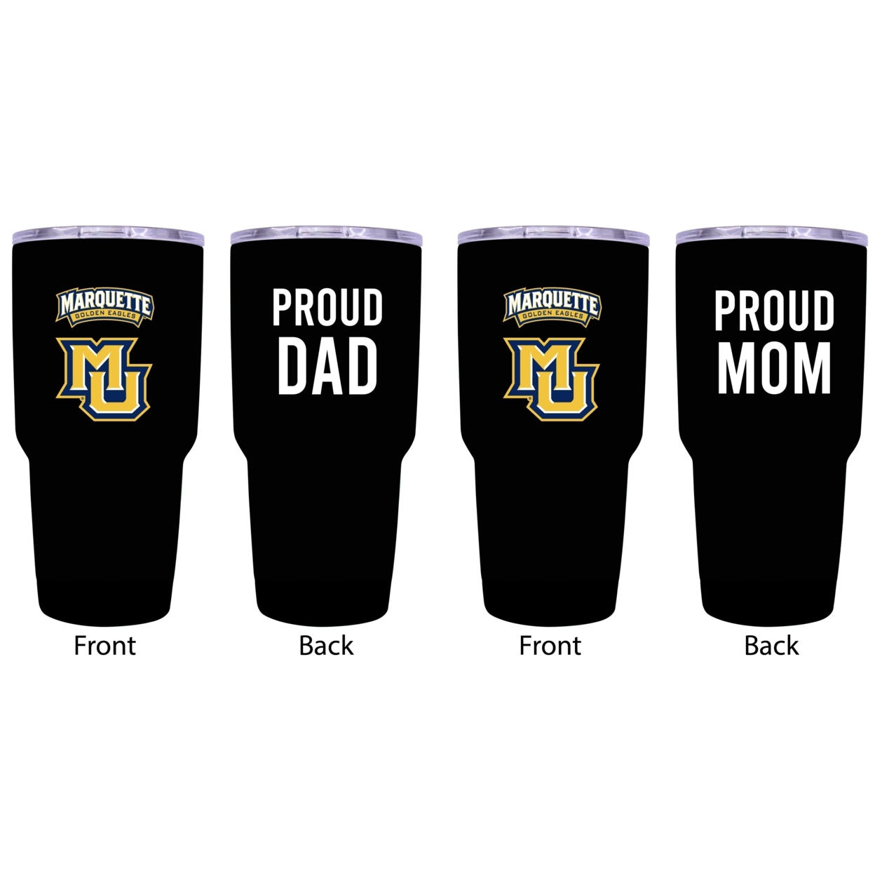 Marquette Golden Eagles Proud Mom And Dad 24 Oz Insulated Stainless Steel Tumblers 2 Pack Black.