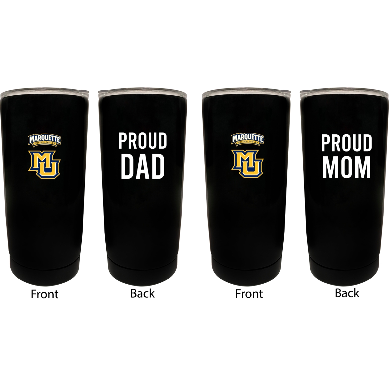 Marquette Golden Eagles Proud Mom And Dad 16 Oz Insulated Stainless Steel Tumblers 2 Pack Black.