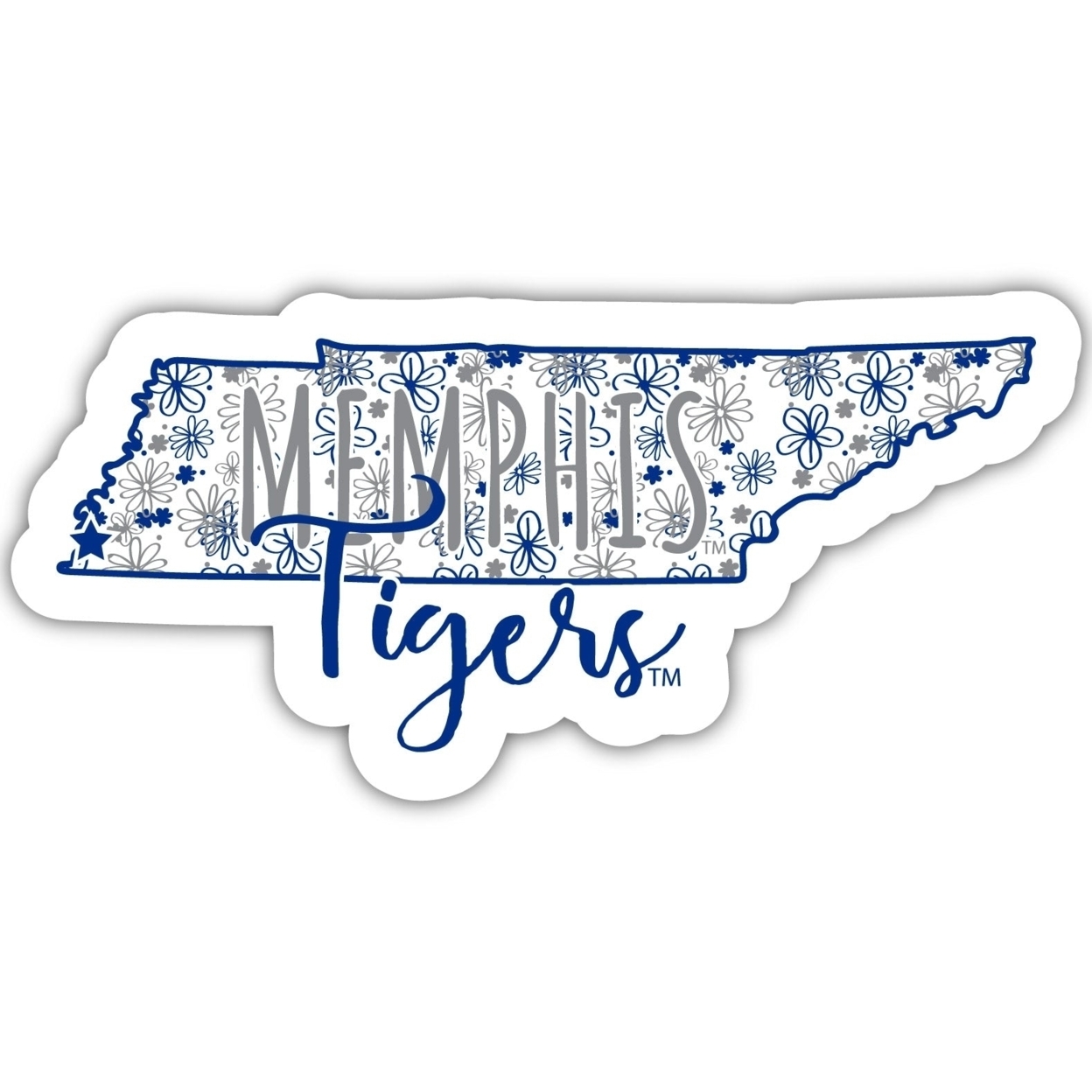 Memphis Tigers Floral State Die Cut Decal 4-Inch