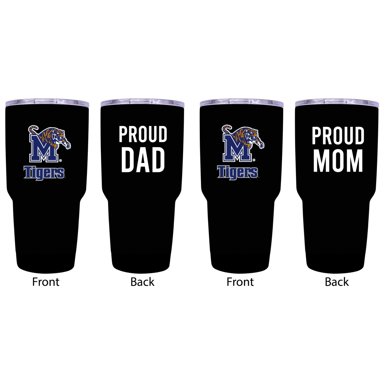 Memphis Tigers Proud Mom And Dad 24 Oz Insulated Stainless Steel Tumblers 2 Pack Black.
