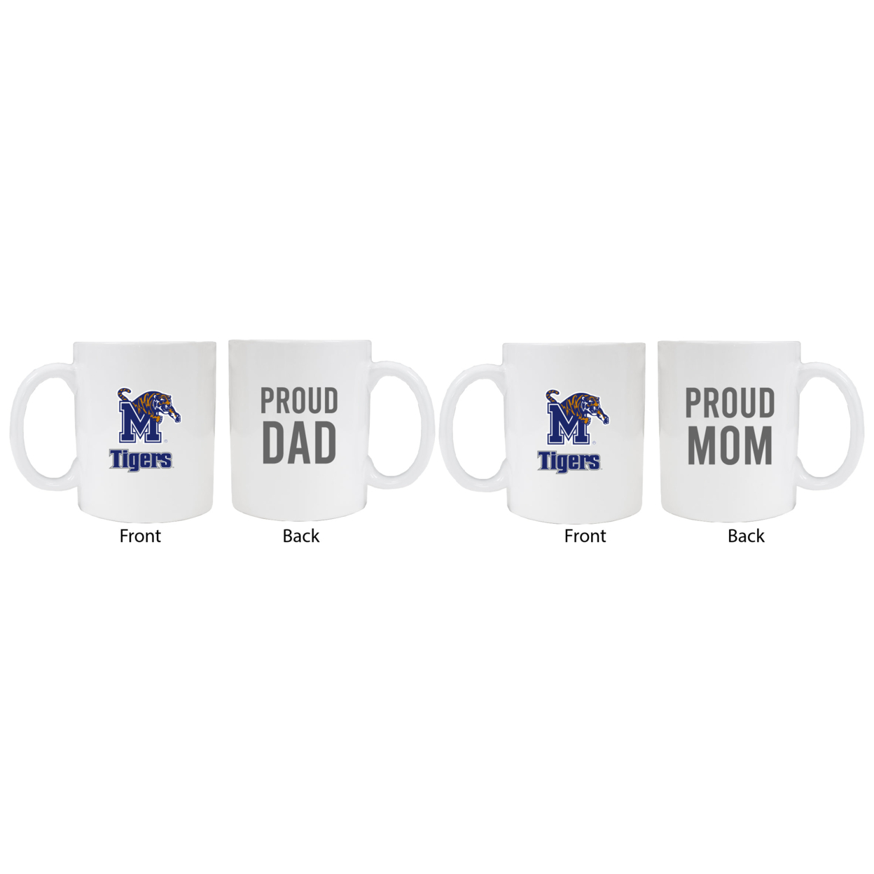 Memphis Tigers Proud Mom And Dad White Ceramic Coffee Mug 2 Pack (White).