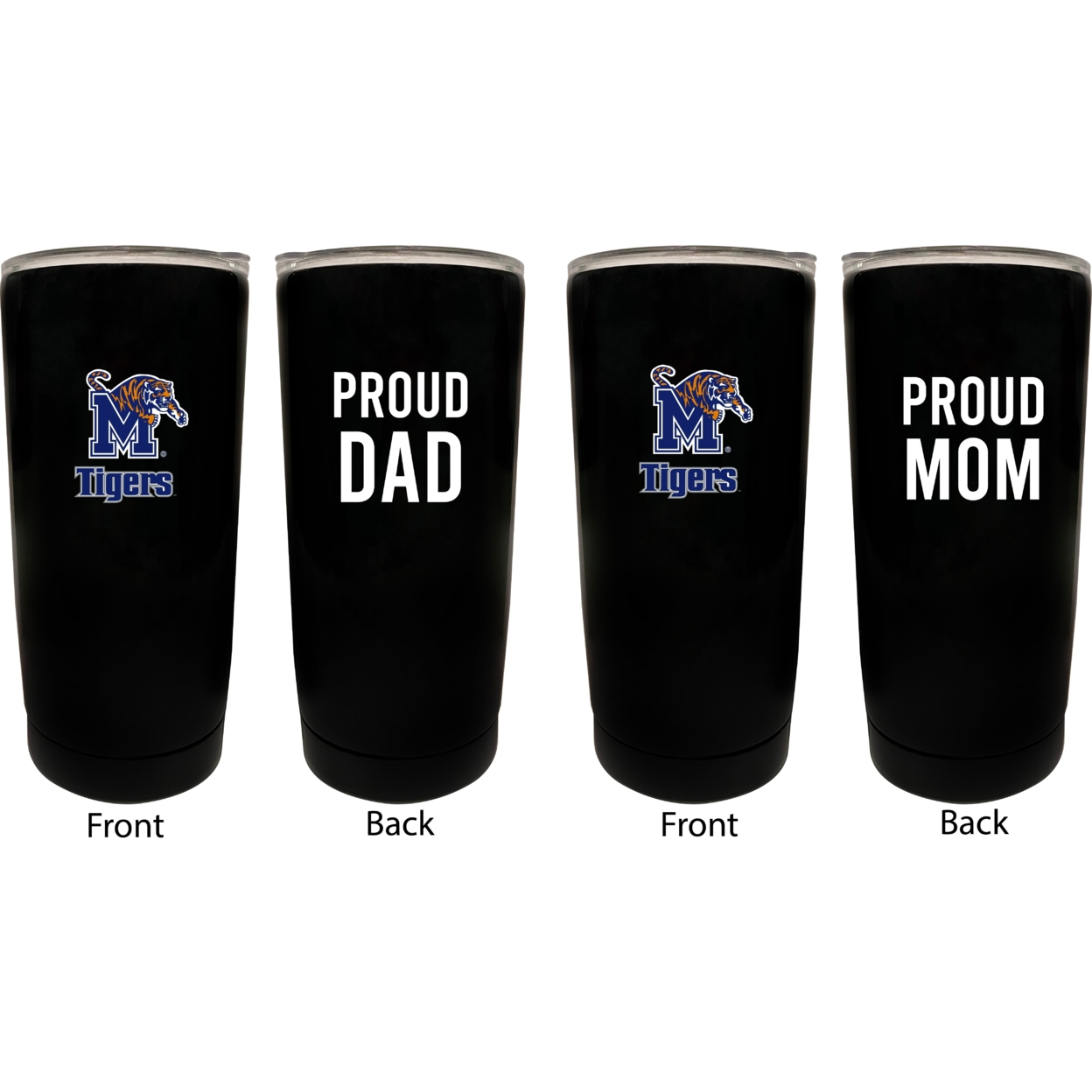 Memphis Tigers Proud Mom And Dad 16 Oz Insulated Stainless Steel Tumblers 2 Pack Black.