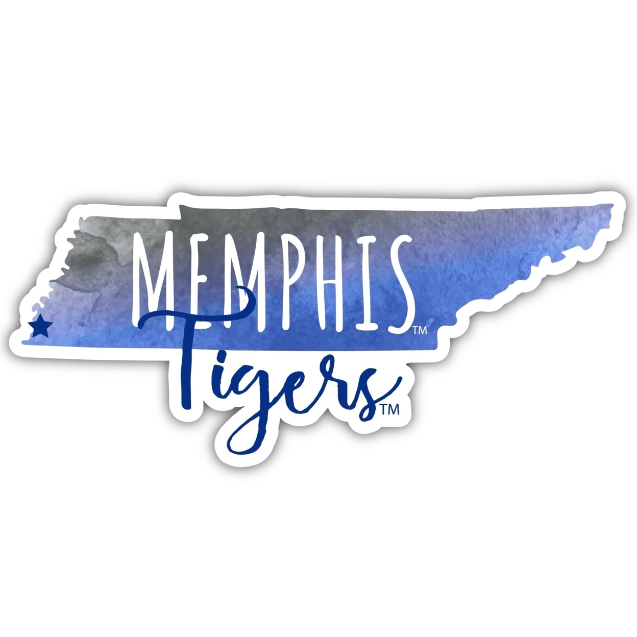 Memphis Tigers Watercolor State Die Cut Decal 2-Inch