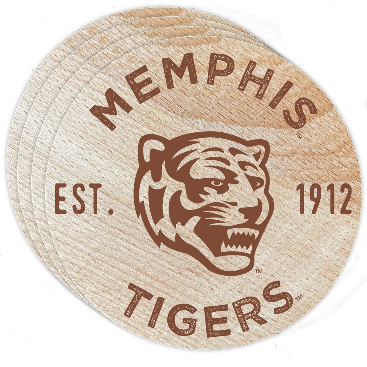 Memphis Tigers Wood Coaster Engraved 4 Pack