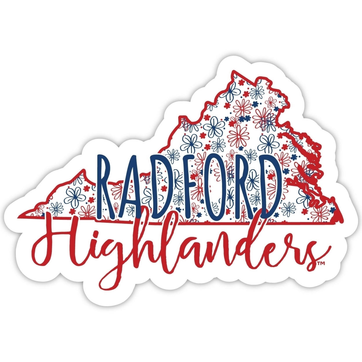 Radford University Highlanders Floral State Die Cut Decal 4-Inch