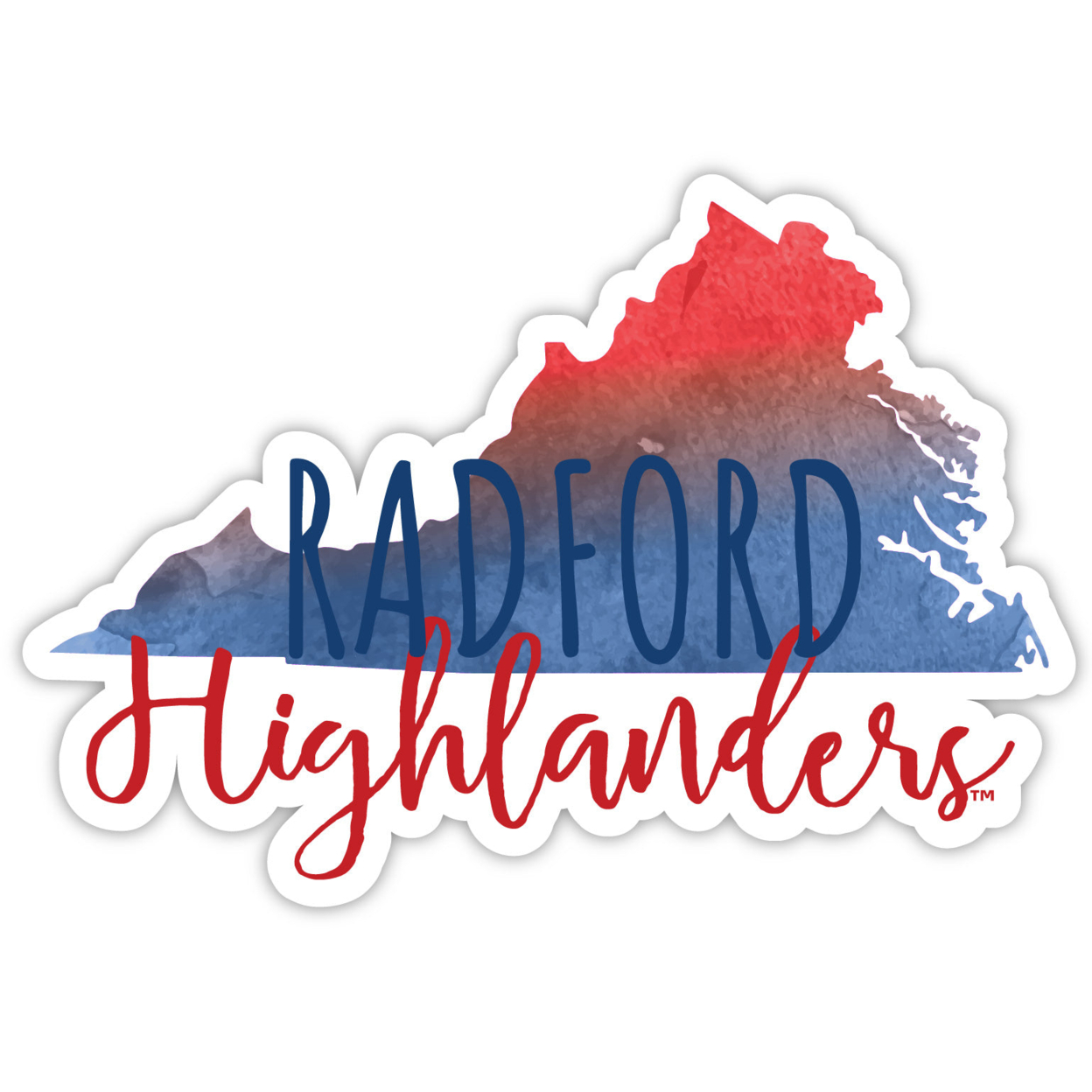 Radford University Highlanders Watercolor State Die Cut Decal 2-Inch