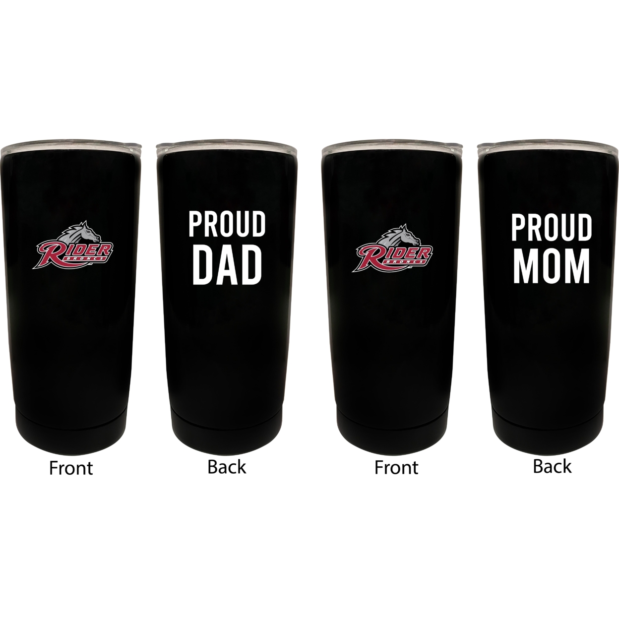 Rider University Broncs Proud Mom And Dad 16 Oz Insulated Stainless Steel Tumblers 2 Pack Black.