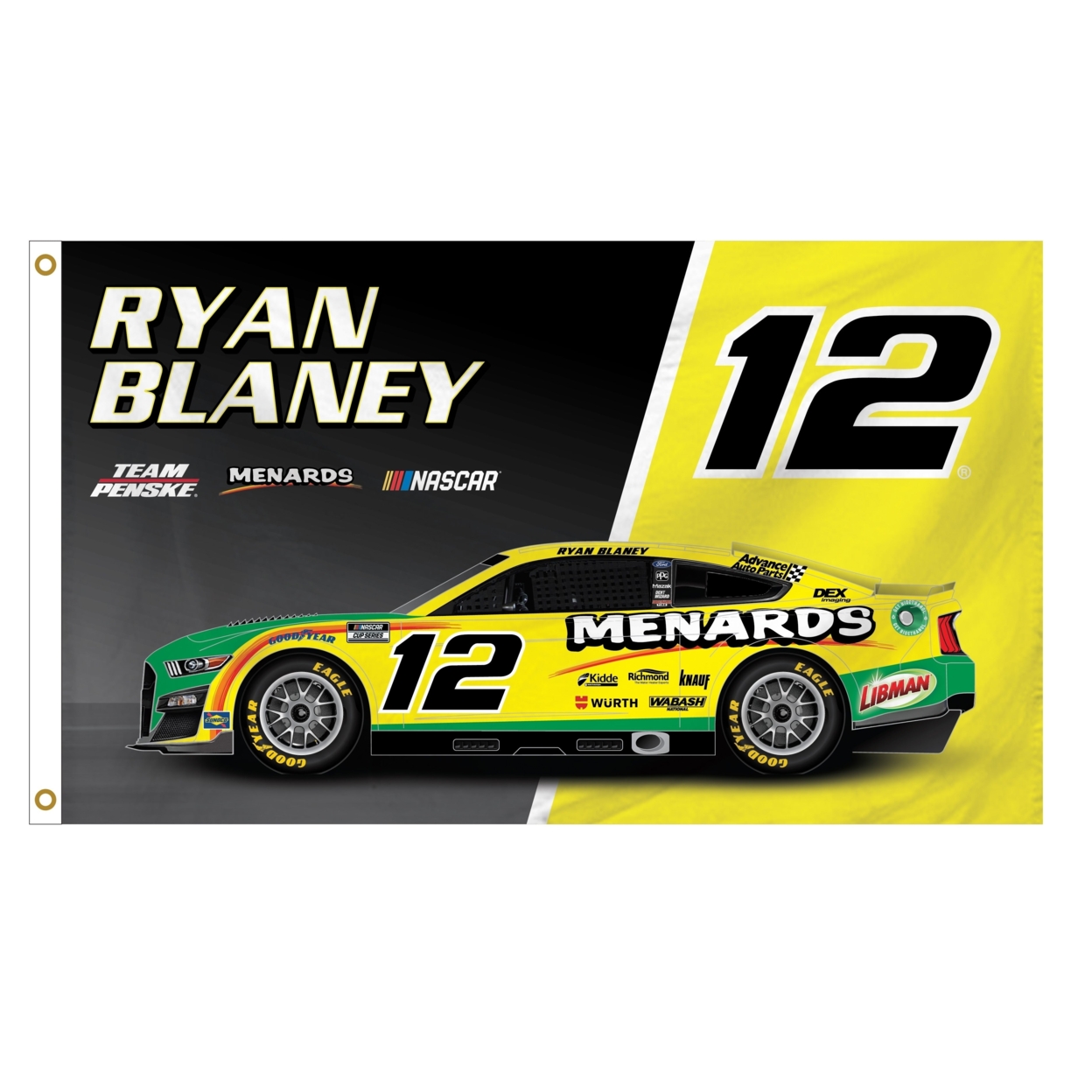 Ryan Blaney #12 Nascar 3' X 5' Car Flag New For 2022