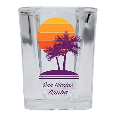 San Nicolas Aruba Souvenir 2 Ounce Square Shot Glass Palm Design