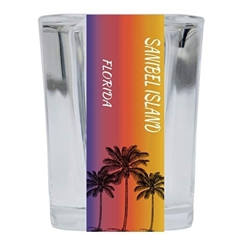 Sanibel Island Florida 2 Ounce Square Shot Glass Palm Tree Design