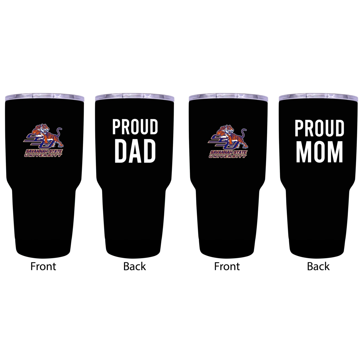 Savannah State University Proud Mom And Dad 24 Oz Insulated Stainless Steel Tumblers 2 Pack Black.