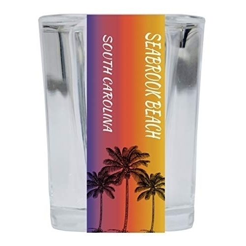 Seabrook Beach South Carolina 2 Ounce Square Shot Glass Palm Tree Design