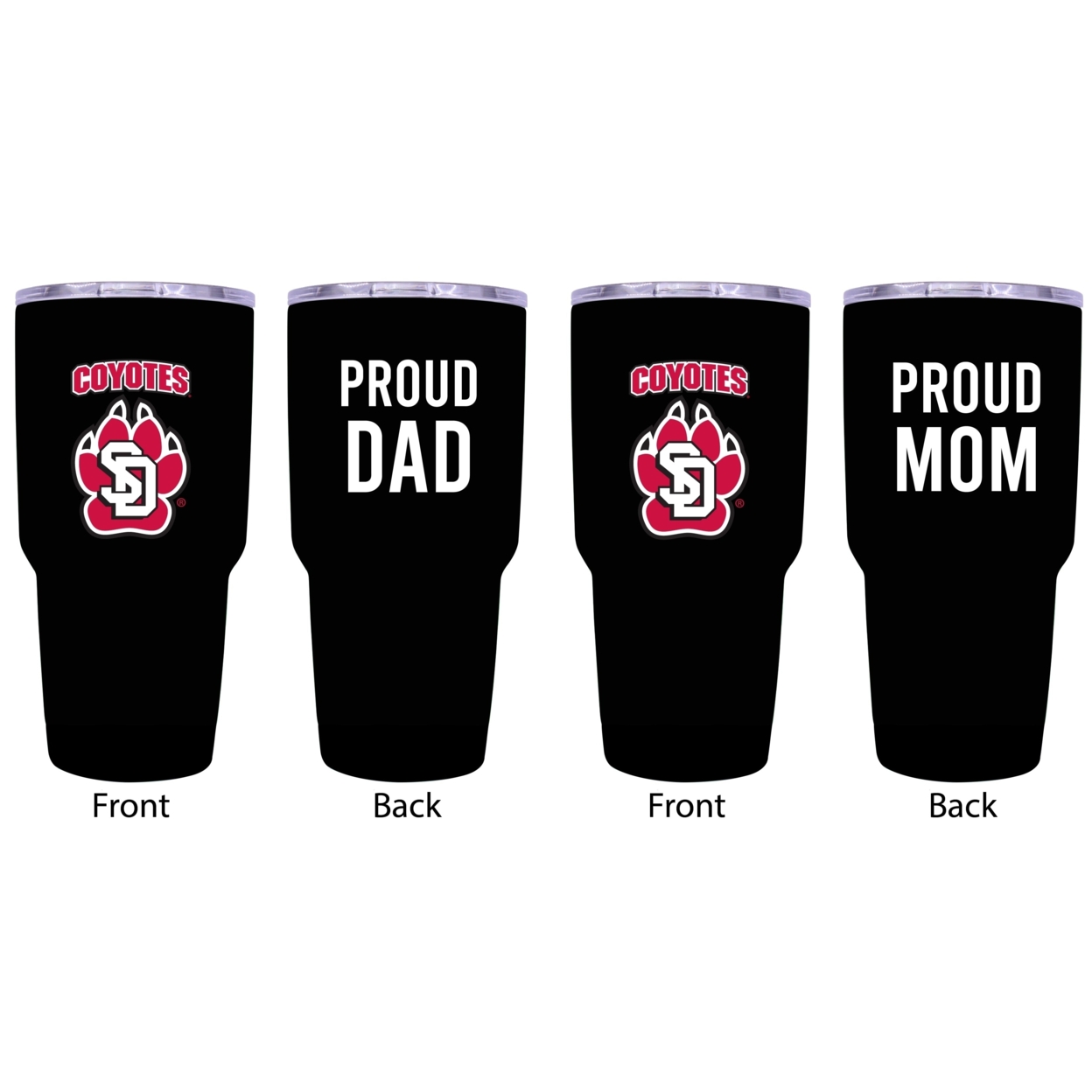 South Dakota Coyotes Proud Mom And Dad 24 Oz Insulated Stainless Steel Tumblers 2 Pack Black.