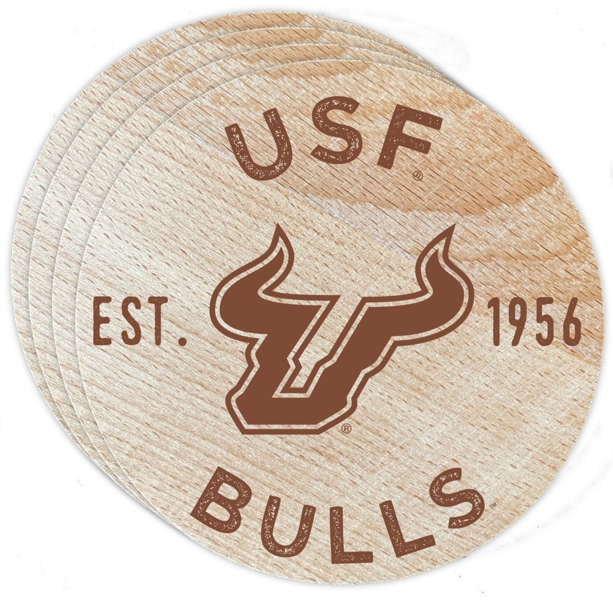 South Florida Bulls Wood Coaster Engraved 4 Pack