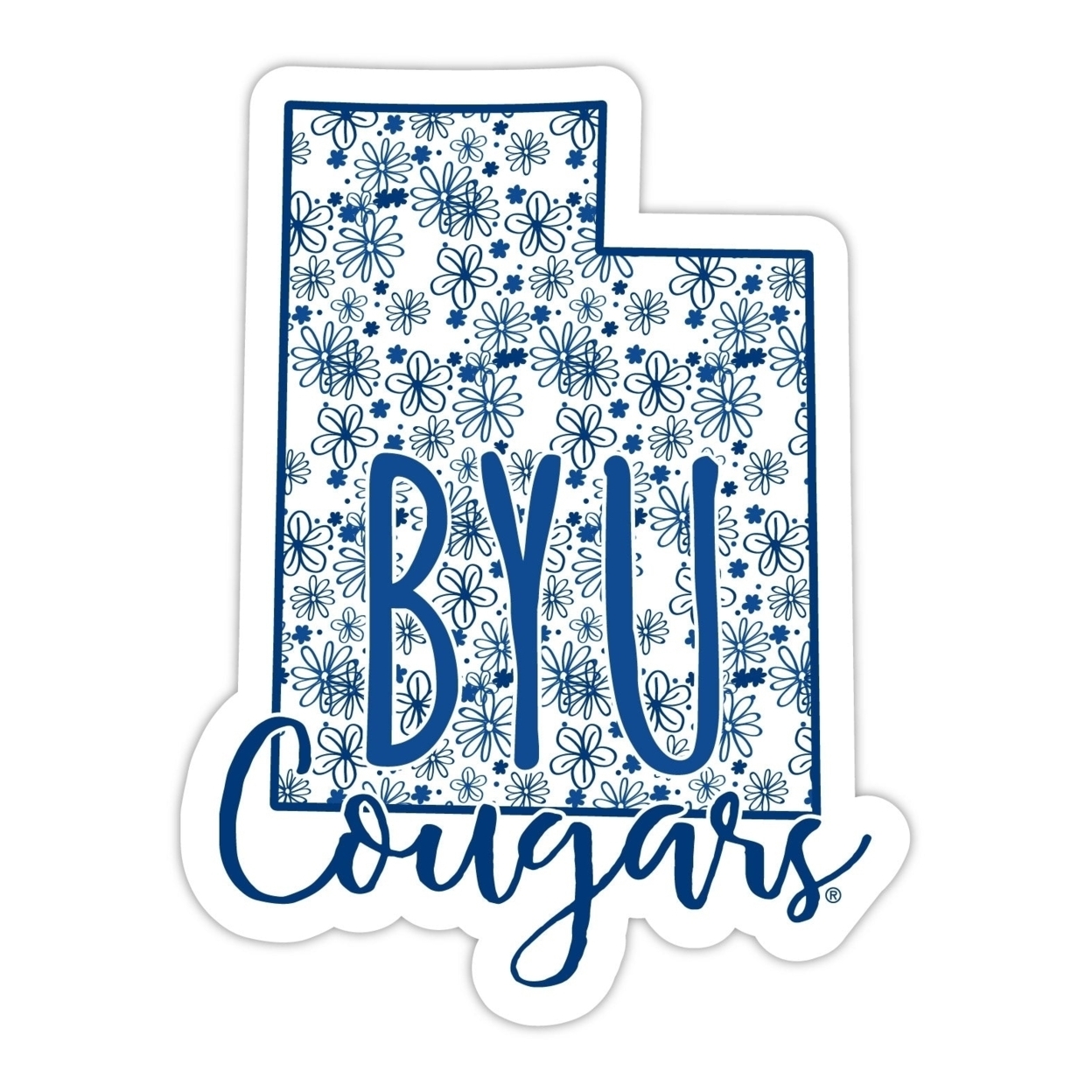 Brigham Young Cougars Floral State Die Cut Decal 2-Inch