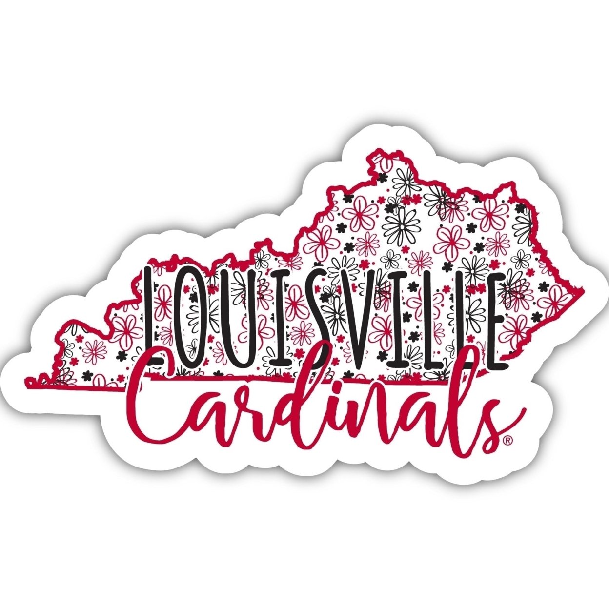 Louisville Cardinals Floral State Die Cut Decal 2-Inch