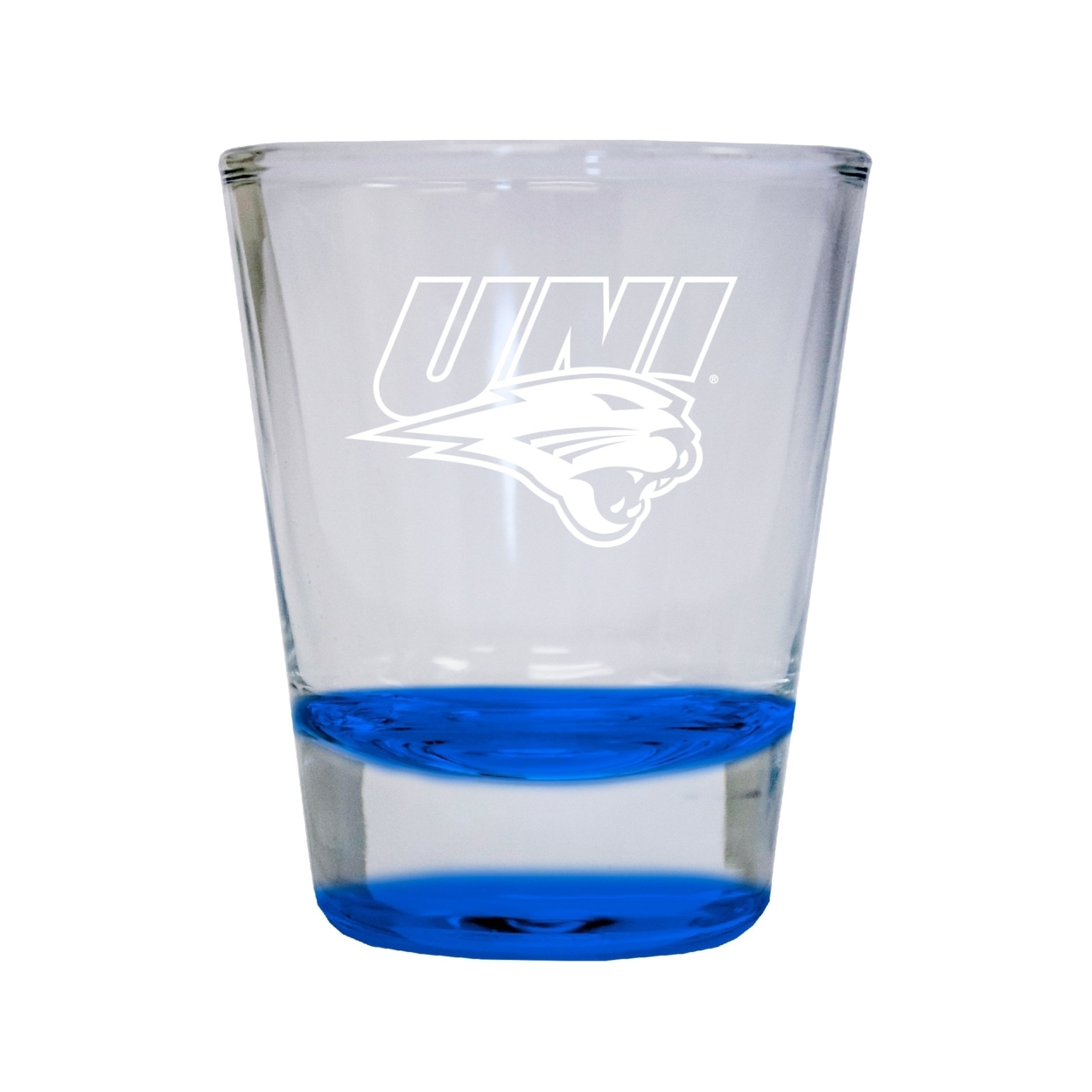 Northern Iowa Panthers Etched Round Shot Glass 2 Oz Blue