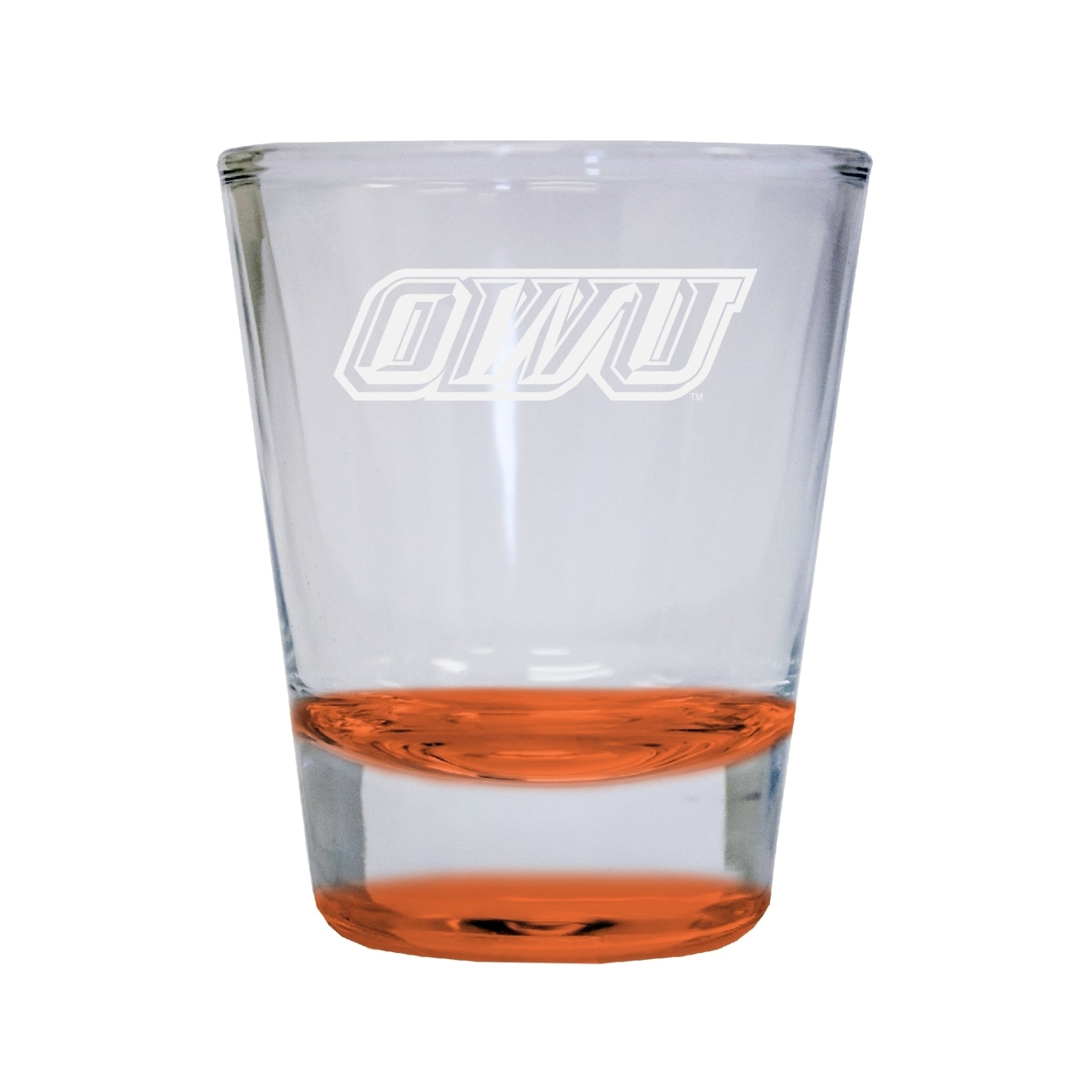 Ohio Wesleyan University Etched Round Shot Glass 2 Oz Orange