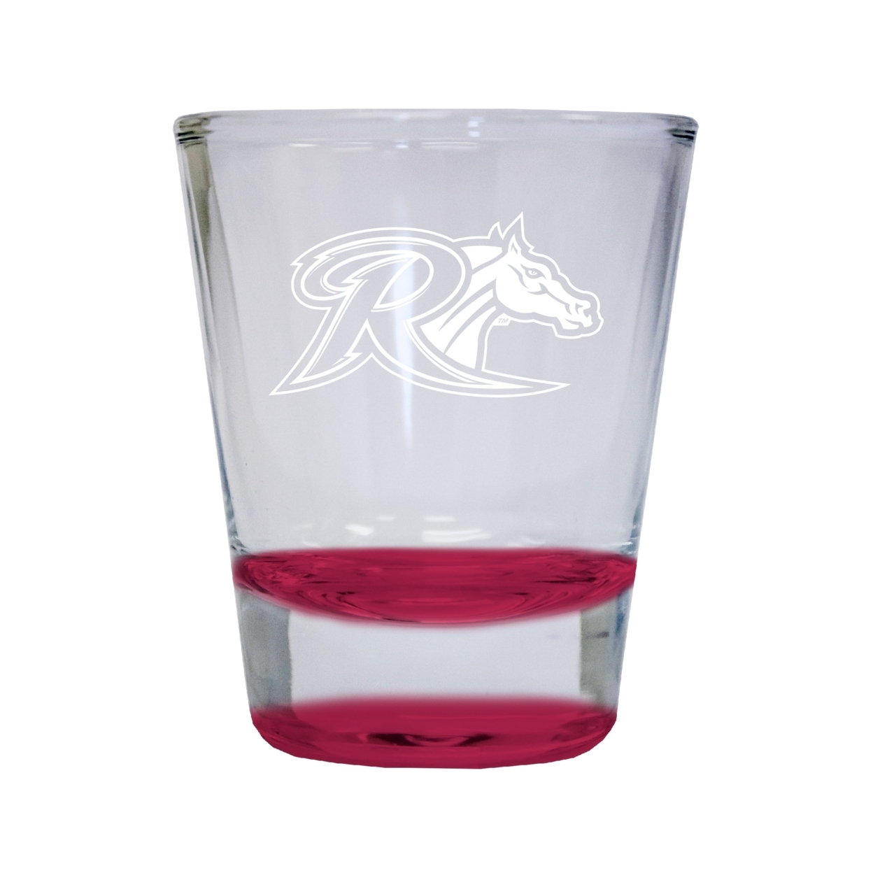 Rider University Broncs Etched Round Shot Glass 2 Oz Red