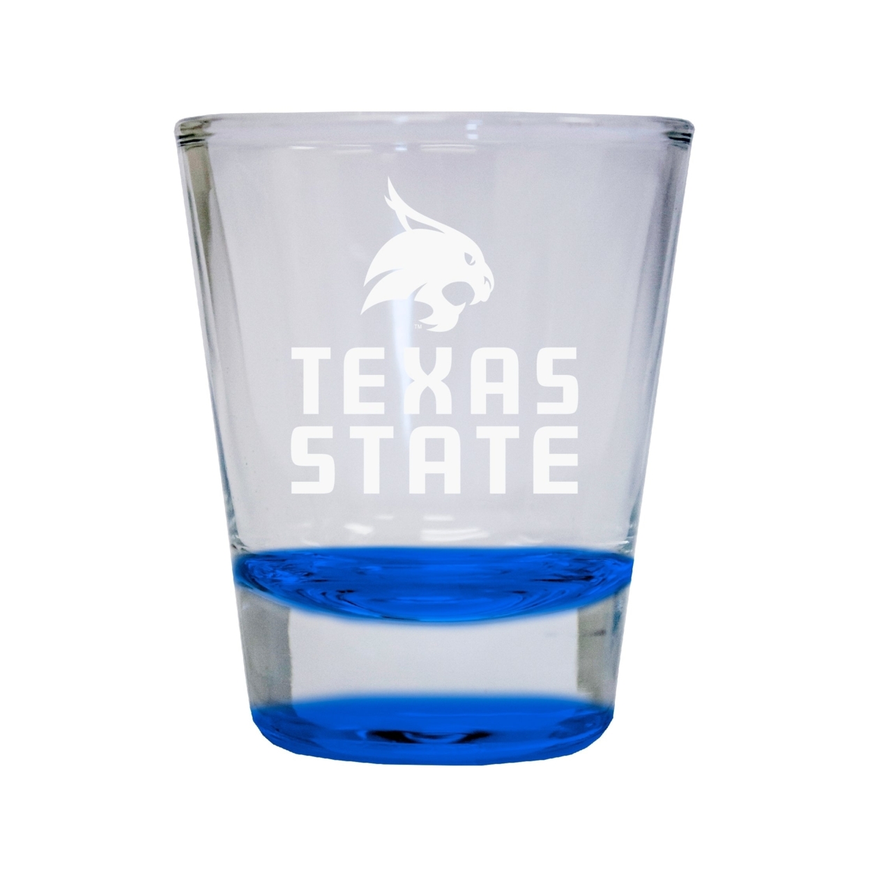 Texas State Bobcats Etched Round Shot Glass 2 Oz Blue