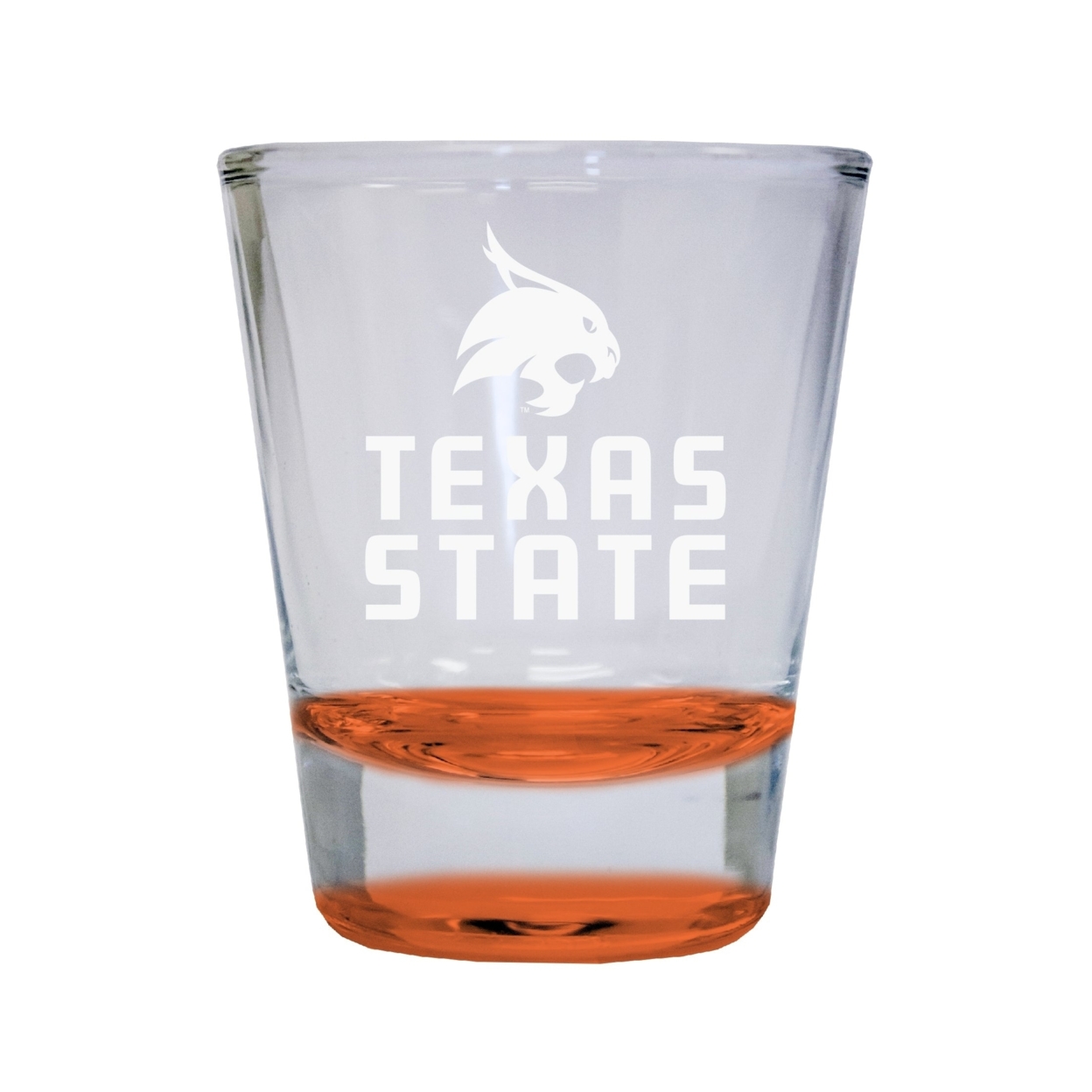 Texas State Bobcats Etched Round Shot Glass 2 Oz Orange