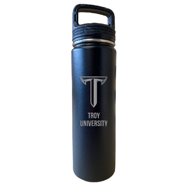 Troy University 32 Oz Engraved Insulated Double Wall Stainless Steel Water Bottle Tumbler (Black)
