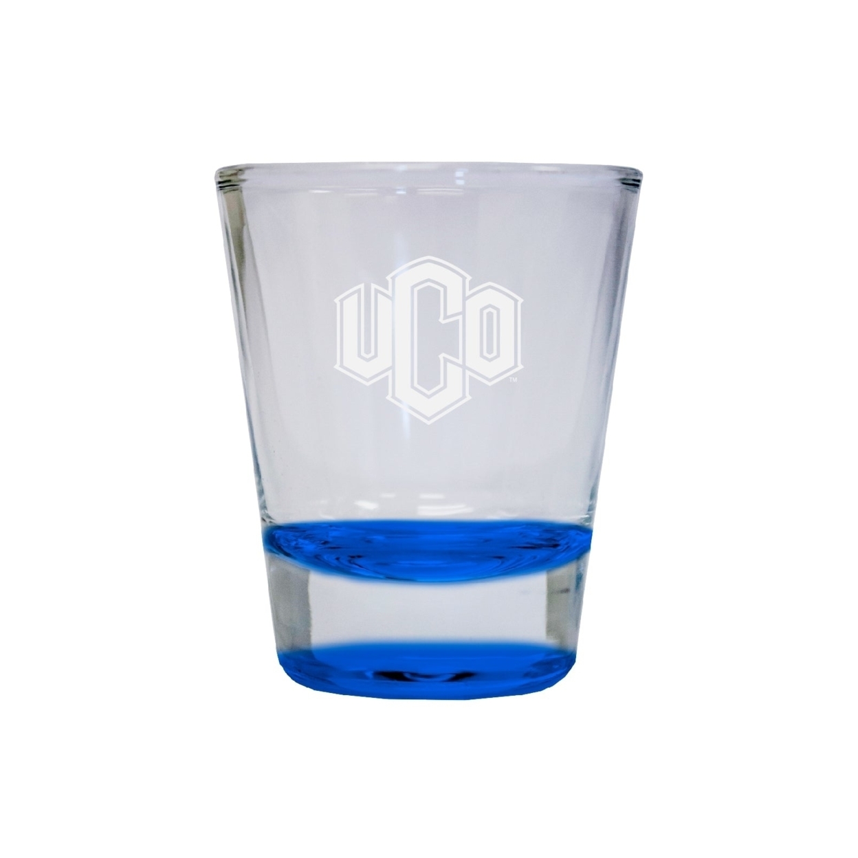 University Of Central Oklahoma Bronchos Etched Round Shot Glass 2 Oz Blue