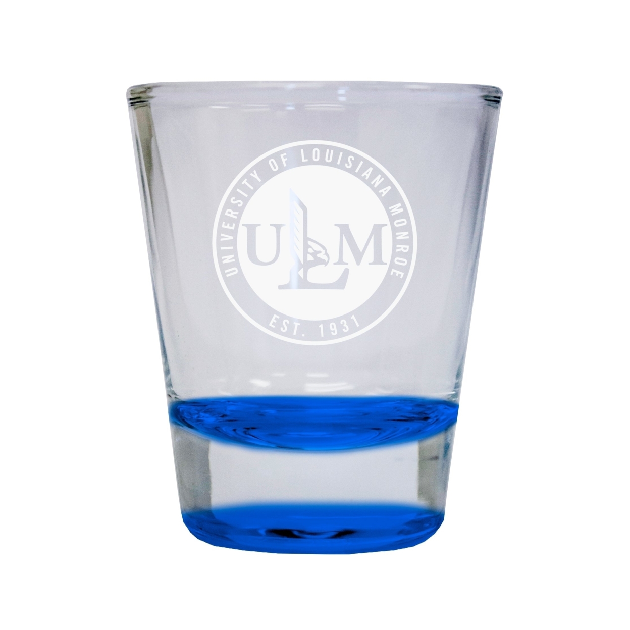 University Of Louisiana Monroe Etched Round Shot Glass 2 Oz Blue
