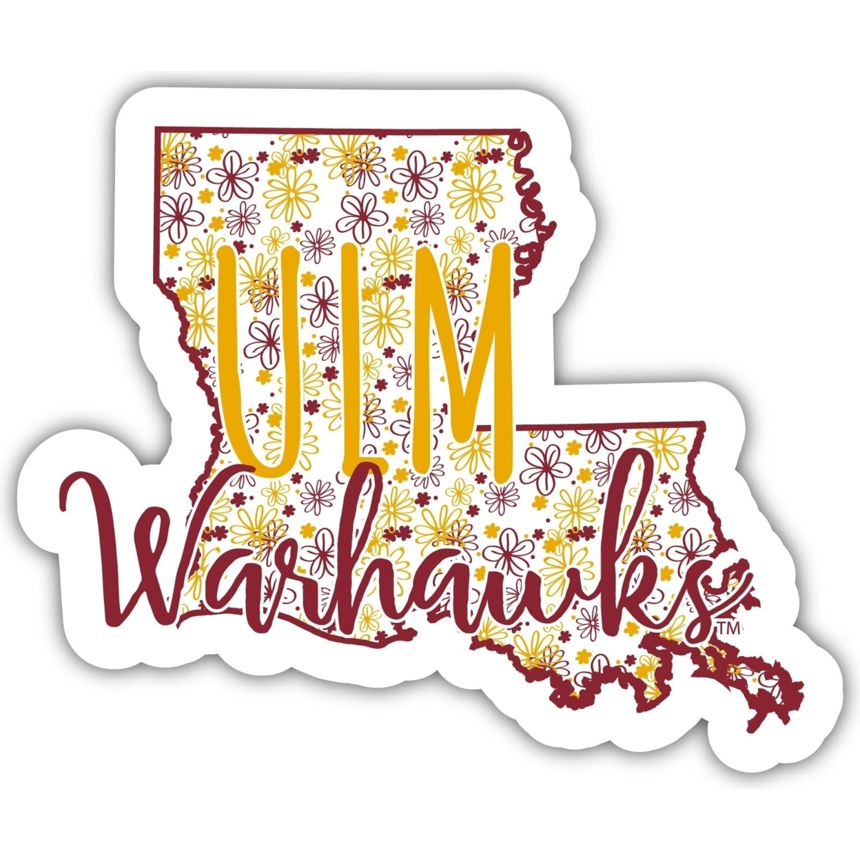 University Of Louisiana Monroe Floral State Die Cut Decal 2-Inch