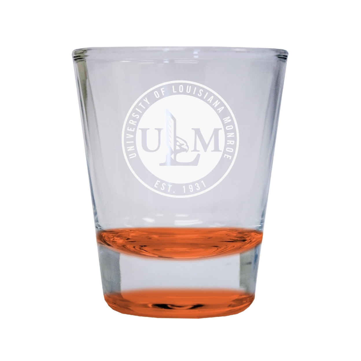 University Of Louisiana Monroe Etched Round Shot Glass 2 Oz Orange