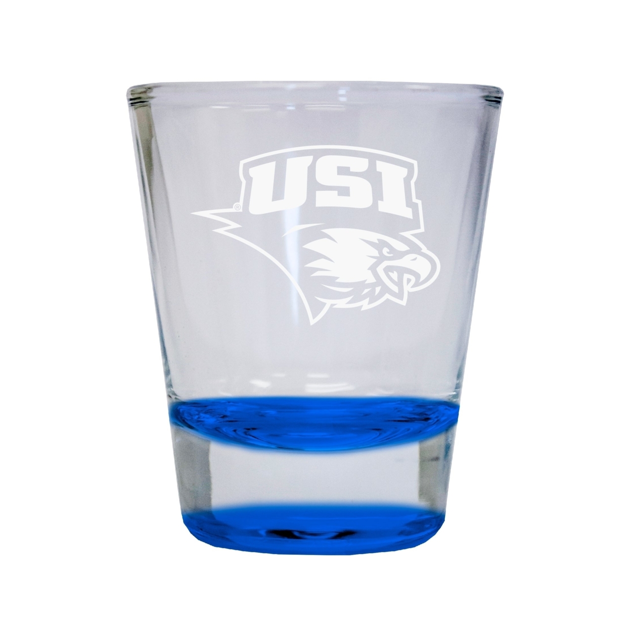 University Of Southern Indiana Etched Round Shot Glass 2 Oz Blue