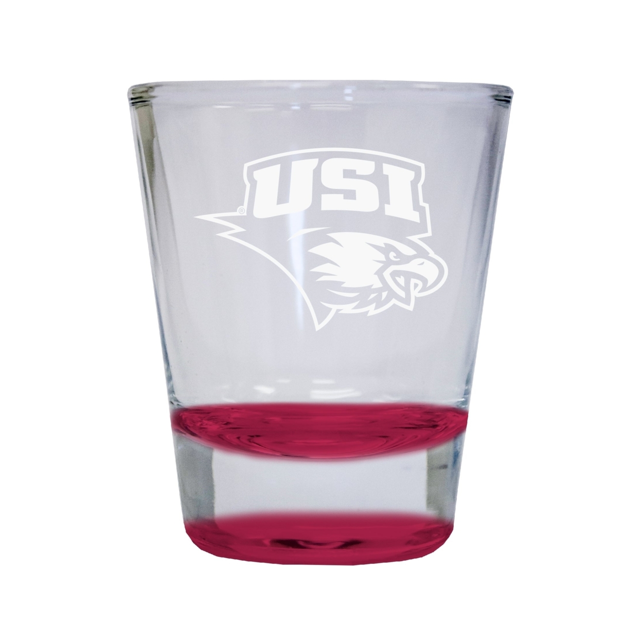 University Of Southern Indiana Etched Round Shot Glass 2 Oz Red