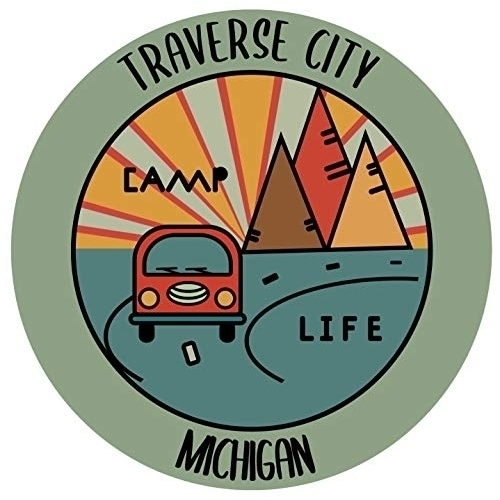 Traverse City Michigan Souvenir Decorative Stickers (Choose Theme And Size) - Single Unit, 2-Inch, Camp Life