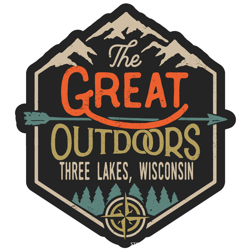 Three Lakes Wisconsin Souvenir Decorative Stickers (Choose Theme And Size) - Single Unit, 4-Inch, Great Outdoors