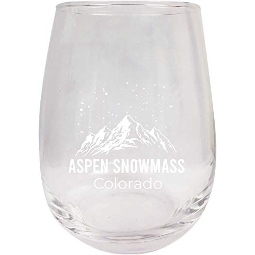 Aspen Snowmass Colorado Ski Adventures Etched Stemless Wine Glass 9 Oz 2-Pack