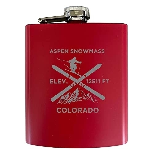 Aspen Snowmass Colorado Ski Snowboard Winter Adventures Stainless Steel 7 Oz Flask Red