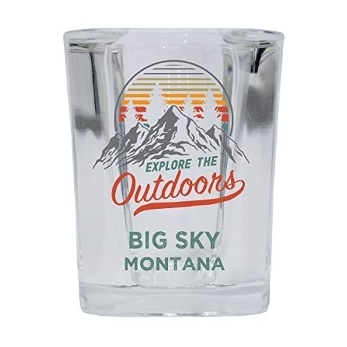 Big Sky Montana Explore The Outdoors Souvenir 2 Ounce Square Base Liquor Shot Glass
